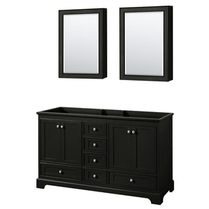 Deborah 60 Inch Double Bathroom Vanity in Dark Espresso No Countertop No Sinks and Medicine Cabinets