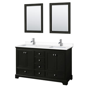 Deborah 60 Inch Double Bathroom Vanity in Dark Espresso White Cultured Marble Countertop Undermount Square Sinks 24 Inch Mirrors