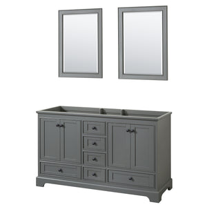 Deborah 60 Inch Double Bathroom Vanity in Dark Gray No Countertop No Sinks Matte Black Trim 24 Inch Mirrors