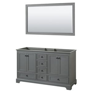 Deborah 60 Inch Double Bathroom Vanity in Dark Gray No Countertop No Sinks Matte Black Trim 58 Inch Mirror