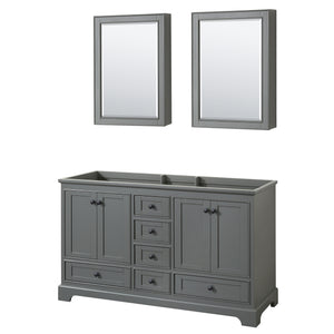 Deborah 60 Inch Double Bathroom Vanity in Dark Gray No Countertop No Sinks Matte Black Trim Medicine Cabinets