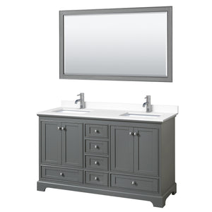 Deborah 60 Inch Double Bathroom Vanity in Dark Gray White Cultured Marble Countertop Undermount Square Sinks 58 Inch Mirror