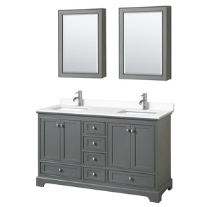 Deborah 60 Inch Double Bathroom Vanity in Dark Gray White Cultured Marble Countertop Undermount Square Sinks Medicine Cabinets