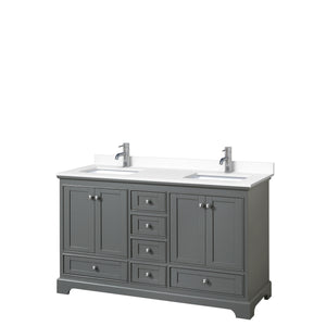 Deborah 60 Inch Double Bathroom Vanity in Dark Gray White Cultured Marble Countertop Undermount Square Sinks No Mirrors