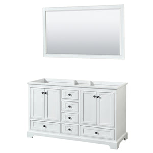 Deborah 60 Inch Double Bathroom Vanity in White No Countertop No Sinks Matte Black Trim 58 Inch Mirror
