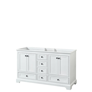 Deborah 60 Inch Double Bathroom Vanity in White No Countertop No Sinks Matte Black Trim