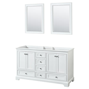 Deborah 60 Inch Double Bathroom Vanity in White No Countertop No Sinks and 24 Inch Mirrors