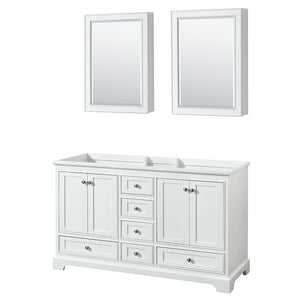 Deborah 60 Inch Double Bathroom Vanity in White No Countertop No Sinks and Medicine Cabinets