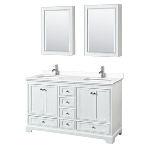 Deborah 60 Inch Double Bathroom Vanity in White White Cultured Marble Countertop Undermount Square Sinks Medicine Cabinets