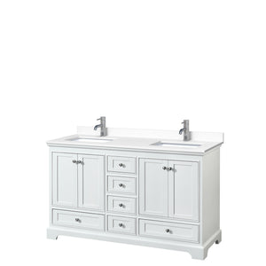Deborah 60 Inch Double Bathroom Vanity in White White Cultured Marble Countertop Undermount Square Sinks No Mirrors