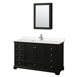 Deborah 60 Inch Single Bathroom Vanity in Dark Espresso Carrara Cultured Marble Countertop Undermount Square Sink Medicine Cabinet