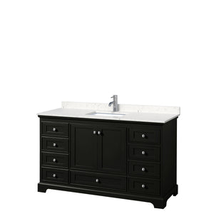 Deborah 60 Inch Single Bathroom Vanity in Dark Espresso Carrara Cultured Marble Countertop Undermount Square Sink No Mirror