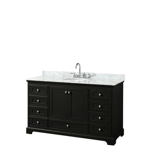 Deborah 60 Inch Single Bathroom Vanity in Dark Espresso White Carrara Marble Countertop Undermount Oval Sink and No Mirror