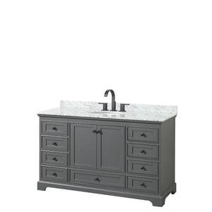 Deborah 60 Inch Single Bathroom Vanity in Dark Gray White Carrara Marble Countertop Undermount Oval Sink Matte Black Trim