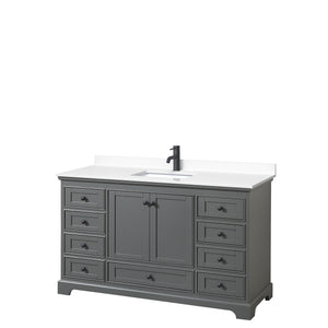 Deborah 60 Inch Single Bathroom Vanity in Dark Gray White Cultured Marble Countertop Undermount Square Sink Matte Black Trim