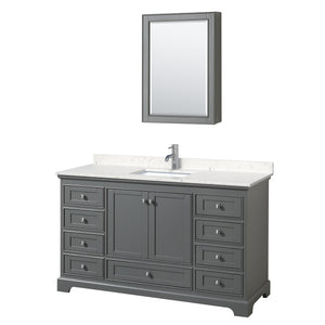 Deborah 60 Inch Single Bathroom Vanity in Dark Gray Carrara Cultured Marble Countertop Undermount Square Sink Medicine Cabinet