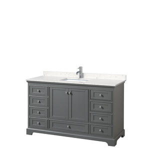 Deborah 60 Inch Single Bathroom Vanity in Dark Gray Carrara Cultured Marble Countertop Undermount Square Sink No Mirror
