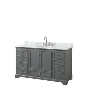 Deborah 60 Inch Single Bathroom Vanity in Dark Gray White Carrara Marble Countertop Undermount Oval Sink and No Mirror