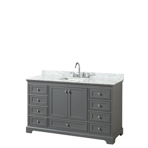 Deborah 60 Inch Single Bathroom Vanity in Dark Gray White Carrara Marble Countertop Undermount Square Sink and No Mirror