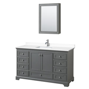Deborah 60 Inch Single Bathroom Vanity in Dark Gray White Cultured Marble Countertop Undermount Square Sink Medicine Cabinet