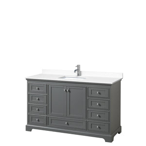 Deborah 60 Inch Single Bathroom Vanity in Dark Gray White Cultured Marble Countertop Undermount Square Sink No Mirror