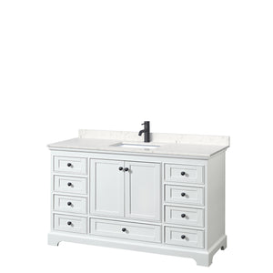 Deborah 60 Inch Single Bathroom Vanity in White Carrara Cultured Marble Countertop Undermount Square Sink Matte Black Trim