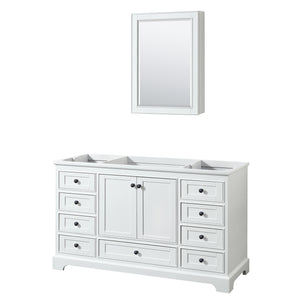 Deborah 60 Inch Single Bathroom Vanity in White No Countertop No Sink Matte Black Trim Medicine Cabinet