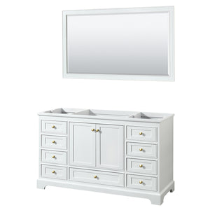 Deborah 60 Inch Single Bathroom Vanity in White No Countertop No Sink Brushed Gold Trim 58 Inch Mirror