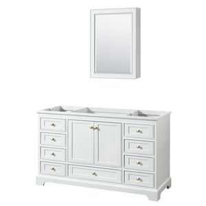 Deborah 60 Inch Single Bathroom Vanity in White No Countertop No Sink Brushed Gold Trim Medicine Cabinet
