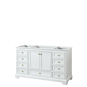 Deborah 60 Inch Single Bathroom Vanity in White No Countertop No Sink Brushed Gold Trim No Mirror