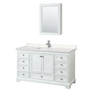 Deborah 60 Inch Single Bathroom Vanity in White Carrara Cultured Marble Countertop Undermount Square Sink Medicine Cabinet
