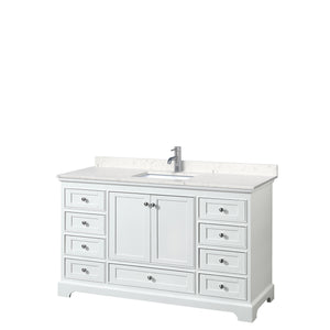 Deborah 60 Inch Single Bathroom Vanity in White Carrara Cultured Marble Countertop Undermount Square Sink No Mirror