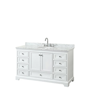 Deborah 60 Inch Single Bathroom Vanity in White White Carrara Marble Countertop Undermount Oval Sink and No Mirror