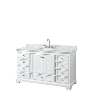 Deborah 60 Inch Single Bathroom Vanity in White White Carrara Marble Countertop Undermount Square Sink and No Mirror