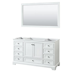 Deborah 60 Inch Single Bathroom Vanity in White No Countertop No Sink and 58 Inch Mirror
