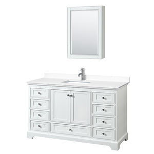 Deborah 60 Inch Single Bathroom Vanity in White White Cultured Marble Countertop Undermount Square Sink Medicine Cabinet