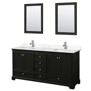 Deborah 72 Inch Double Bathroom Vanity in Dark Espresso Carrara Cultured Marble Countertop Undermount Square Sinks 24 Inch Mirrors