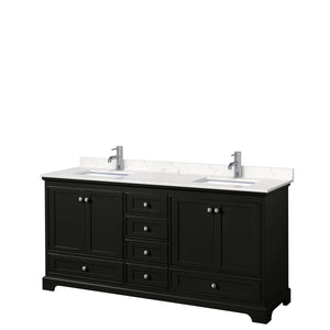 Deborah 72 Inch Double Bathroom Vanity in Dark Espresso Carrara Cultured Marble Countertop Undermount Square Sinks No Mirrors