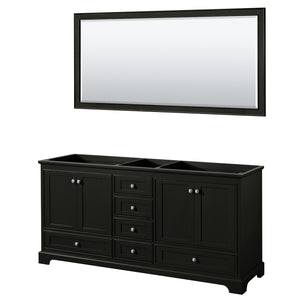 Deborah 72 Inch Double Bathroom Vanity in Dark Espresso No Countertop No Sinks and 70 Inch Mirror
