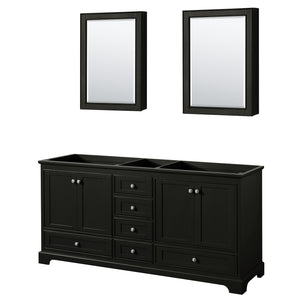 Deborah 72 Inch Double Bathroom Vanity in Dark Espresso No Countertop No Sinks and Medicine Cabinets