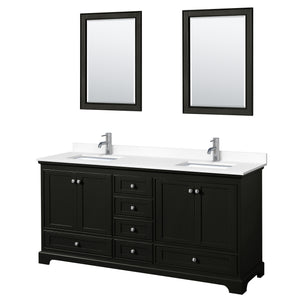 Deborah 72 Inch Double Bathroom Vanity in Dark Espresso White Cultured Marble Countertop Undermount Square Sinks 24 Inch Mirrors