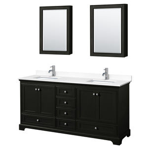 Deborah 72 Inch Double Bathroom Vanity in Dark Espresso White Cultured Marble Countertop Undermount Square Sinks Medicine Cabinets