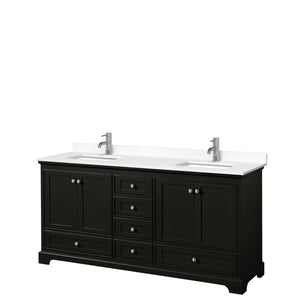 Deborah 72 Inch Double Bathroom Vanity in Dark Espresso White Cultured Marble Countertop Undermount Square Sinks No Mirrors