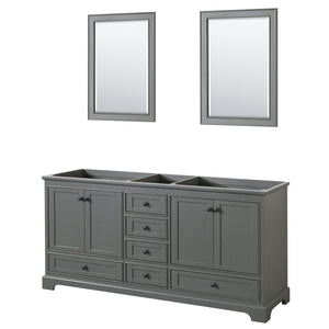 Deborah 72 Inch Double Bathroom Vanity in Dark Gray No Countertop No Sinks Matte Black Trim 24 Inch Mirrors