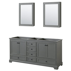 Deborah 72 Inch Double Bathroom Vanity in Dark Gray No Countertop No Sinks Matte Black Trim Medicine Cabinets