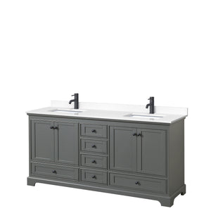 Deborah 72 Inch Double Bathroom Vanity in Dark Gray White Cultured Marble Countertop Undermount Square Sinks Matte Black Trim