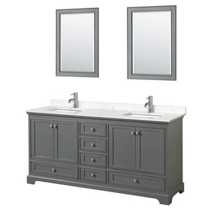 Deborah 72 Inch Double Bathroom Vanity in Dark Gray Carrara Cultured Marble Countertop Undermount Square Sinks 24 Inch Mirrors