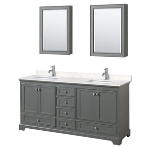 Deborah 72 Inch Double Bathroom Vanity in Dark Gray Carrara Cultured Marble Countertop Undermount Square Sinks Medicine Cabinets