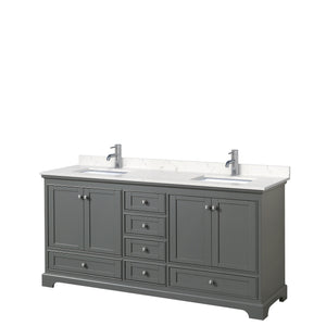Deborah 72 Inch Double Bathroom Vanity in Dark Gray Carrara Cultured Marble Countertop Undermount Square Sinks No Mirrors