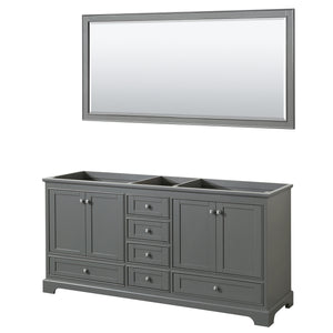 Deborah 72 Inch Double Bathroom Vanity in Dark Gray No Countertop No Sinks and 70 Inch Mirror